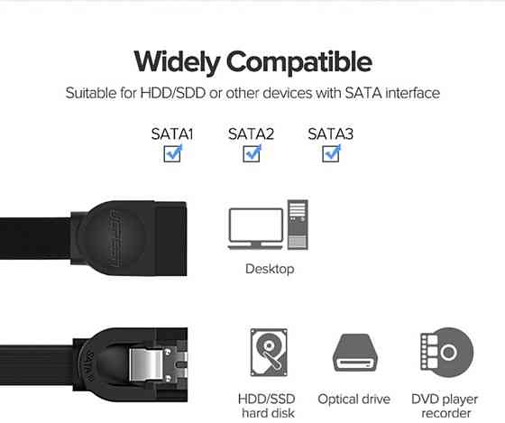 Кабель UGREEN US217 SATA 3 Data Cable 0.5m (Black)(UGR-30796) (UGR-30796) Київ