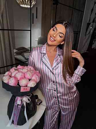 Женская шелковая пижама двойка в полоску Розовый, 40/42 Одесса