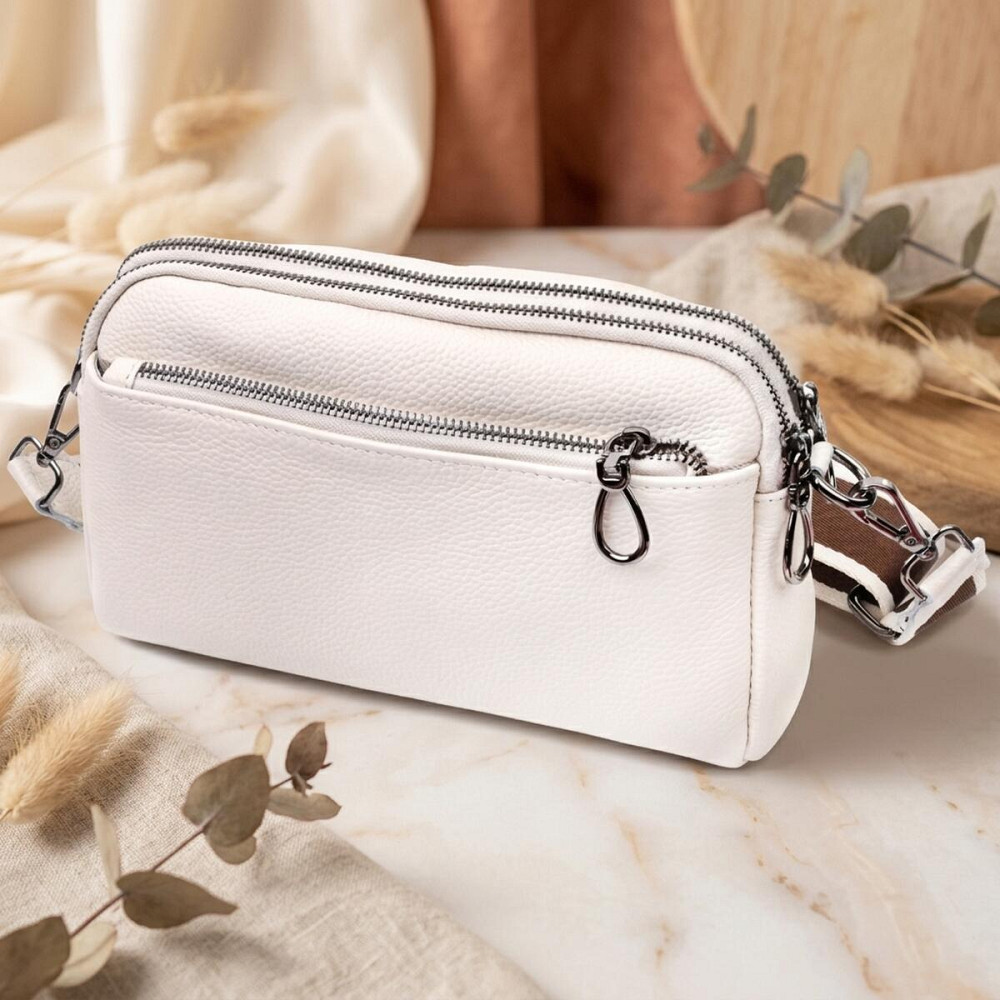 Жіноча прямокутна сумка з кишенями з натуральної шкіри Vintage 22598 Біла Київ - фото 14