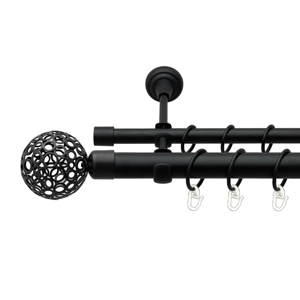 Карниз Orvit Савона металевий дворядний відкритий гладка труба кільце металеве Чорний Оксамит 25\16 мм 240 см (00-00020846) Львів - фото 1