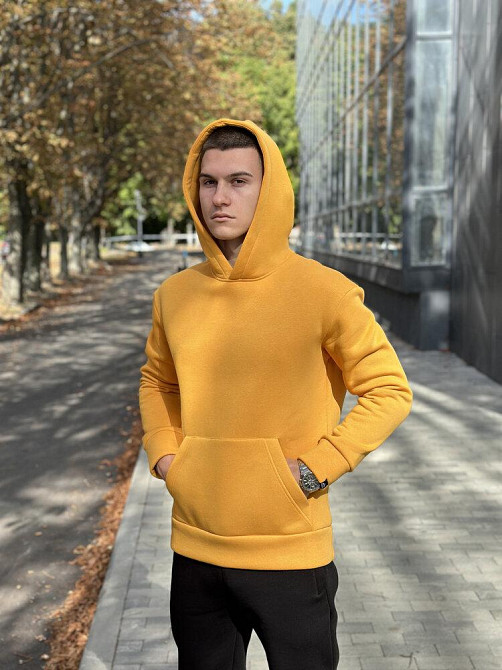 Тепле чоловіче худі на флісі з капюшоном жовте Pobedov 008 ЗИМА Київ - фото 1