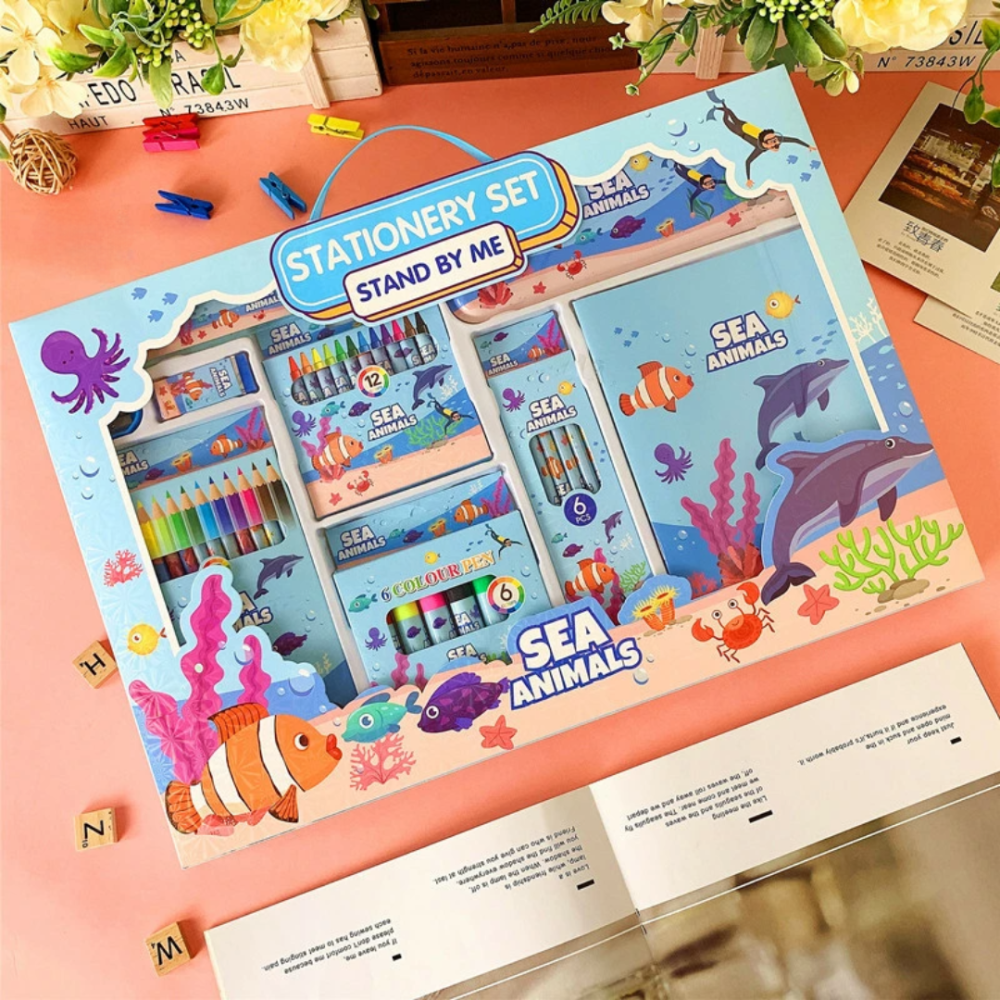 Творчий набір для малювання з пеналом, олівцями та маркерами, стиль Морська тематика, для дітей Кам'янець-Подільський - фото 1