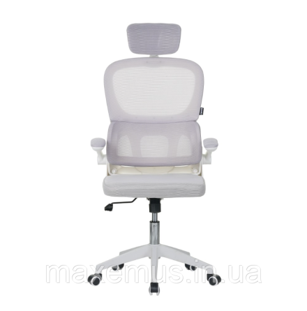 Офисное компьютерное кресло с подголовником и сеткой Bonro B-122 бело-серое (механизм Tilt до 120 кг) Мостиска
