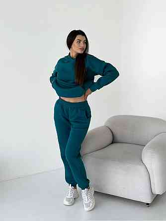 Женский спортивный теплый костюм оверсайз на флисе Темно бирюзовый S Харьков