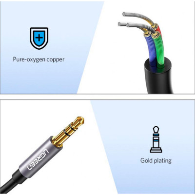 Кабель мультимедийный 3.5mm M to 3.5mm F 1.0m AV118 gray Ugreen (10592) Винница - изображение 3