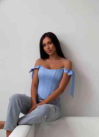 Жіночий стильний корсет на змійці королівський шовк. Блакитний, 40/42 Одеса