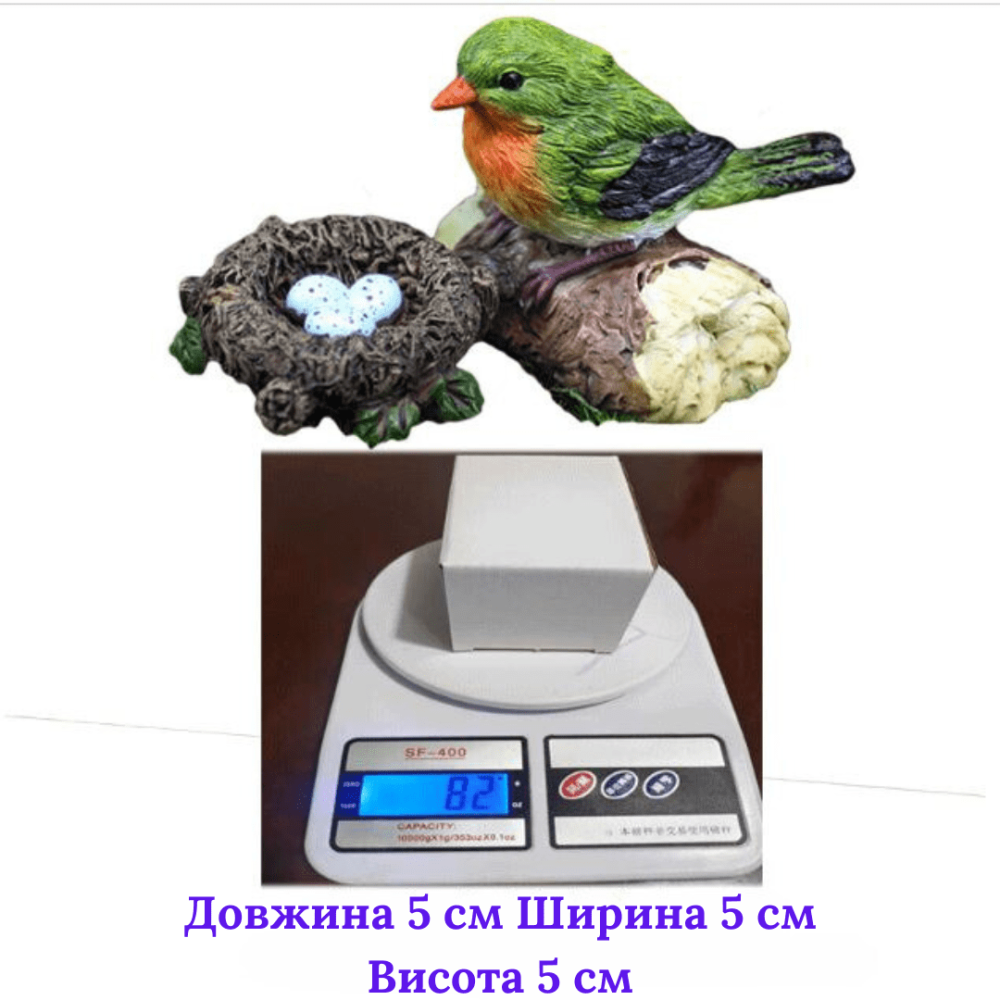 Пташка на колоді для міні-саду, флораріуму, моссаріуму, вазону Зелено-помаранчева Одеса - фото 7