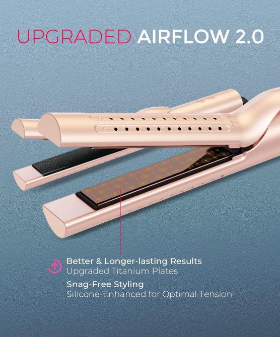 Плойка-стайлер TYMO Airflow 2.0 Rose Gold два в одном для выпрямления и завивки волос, ионизация, титановые пластины, 5 режимов Киев - изображение 7