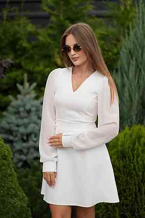 Жіноча ефектна міні сукня із шифоновими рукавами костюмка Білий, 42 Одеса