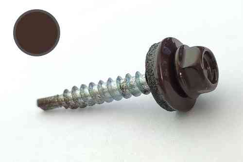 Саморіз покрівельний 4,8*35 DIN 7504K RAL 8017 для дерева (ящ. 1600 шт.) (колір — шоколадно-коричневий) APRO Рівне