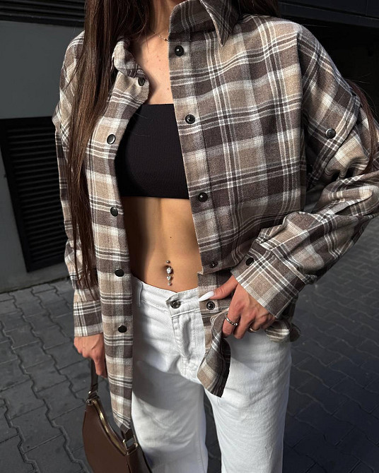 Жіноча повсякденна сорочка в клітинку турецька фланель Беж Одеса - фото 1