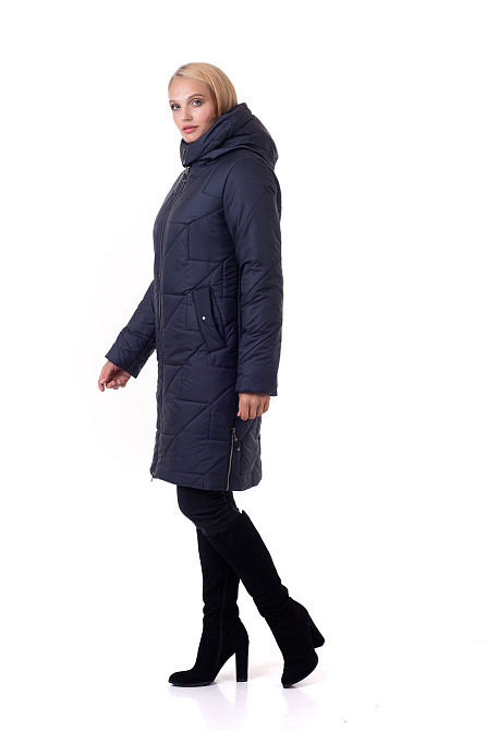Синій пуховик без хутра — нова колекція зимового одягу Київ - фото 3