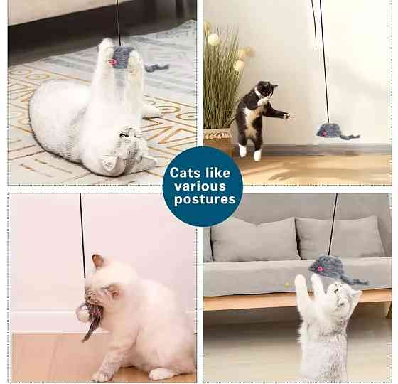 Игрушка навесная дразнилка Мышь для кота 20 см серый Киев