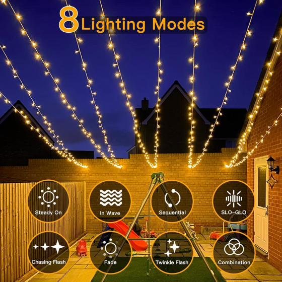 Вулична LED-гірлянда Ollny 40 м 400 LED, теплий білий, пульт, таймер, 8 режимів, IP44, 31 В Київ