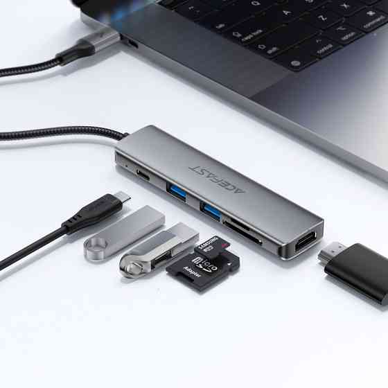 USB-хаб ACEFAST J18 USB-C 6-in-1 HUB docking station Metal Gray Одеса