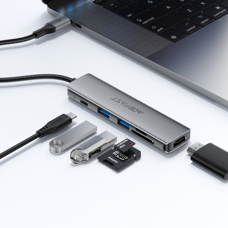 USB-хаб ACEFAST J18 USB-C 6-in-1 HUB docking station Metal Gray Одеса - фото 6