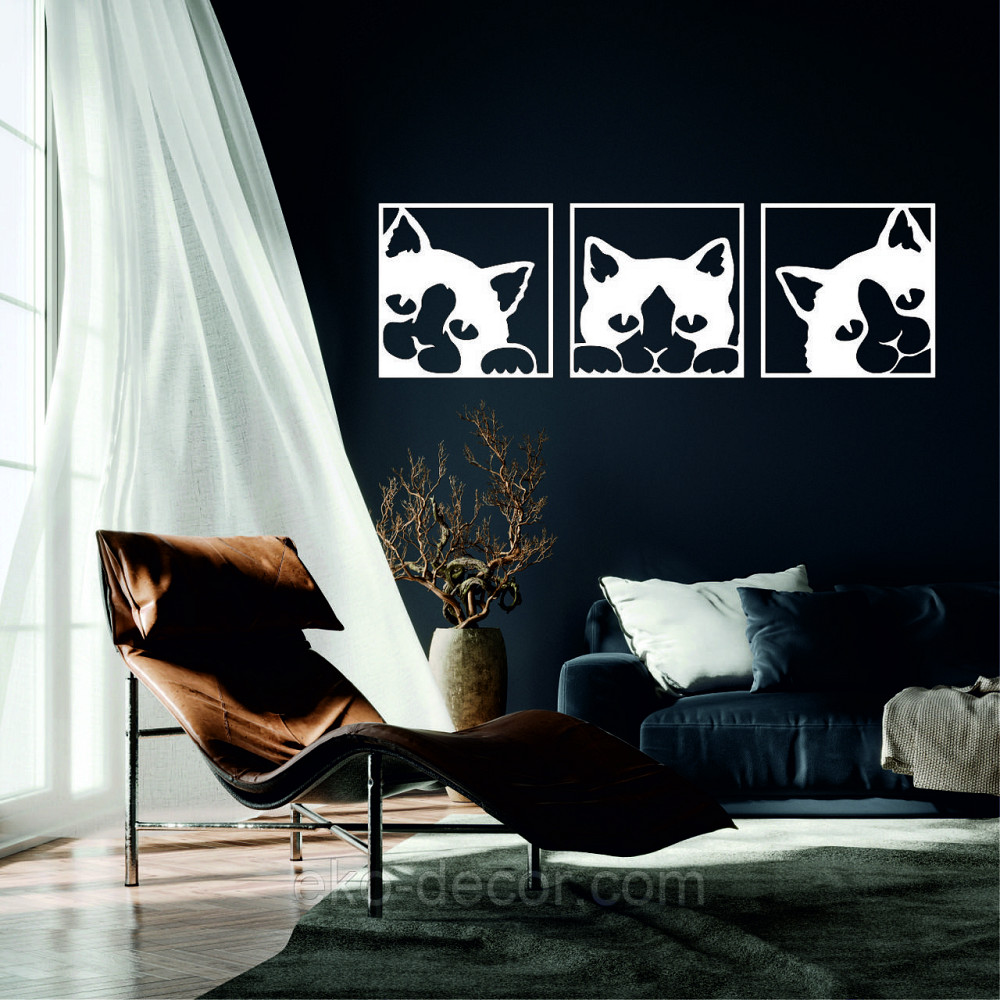 Декоративне настінне Панно «Коти» Декор на стіну 90*280 см, Білий Київ - фото 1