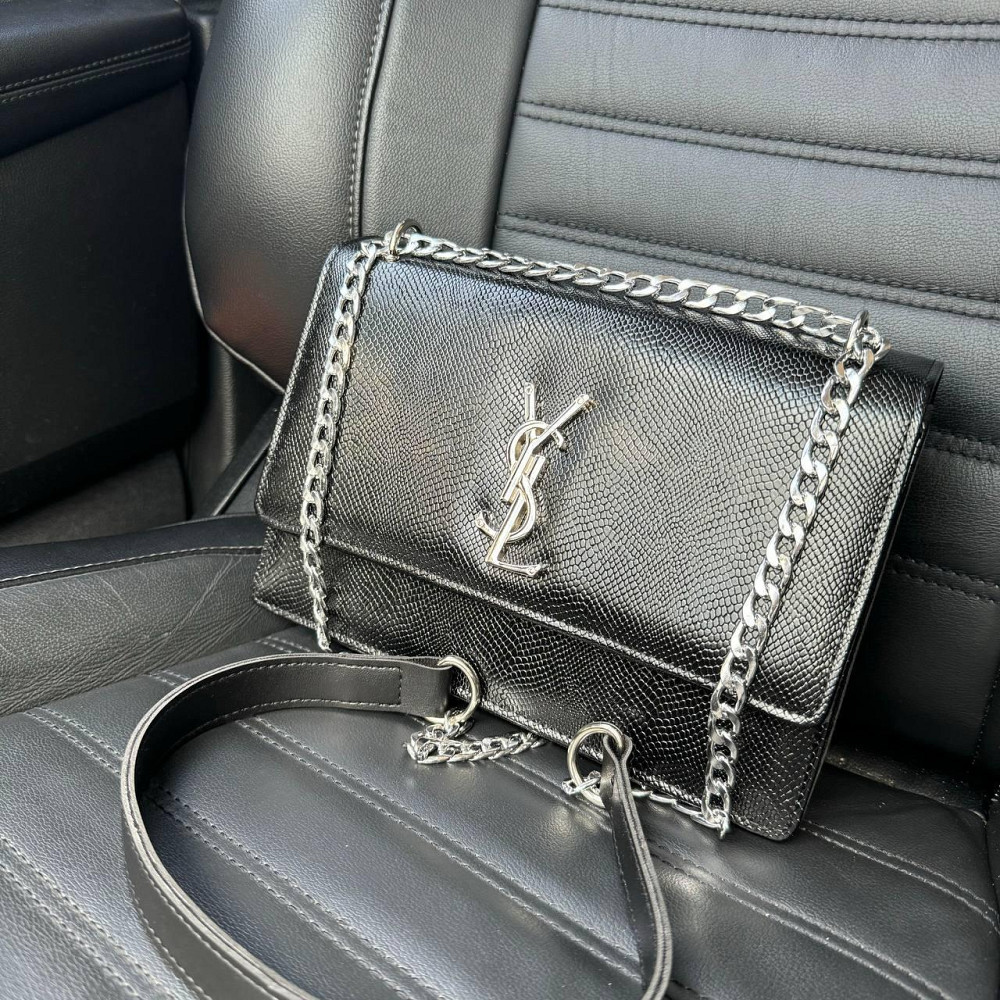 Жіноча міні сумочка рептилія YSL чорна на плече, міні сумка клатч зміїна з ланцюжком ( 29327 ) Харків - фото 5