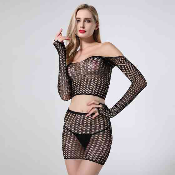 Еротичний комплект топ і спідниця мереживна сітка, сексуальна білизна, зріст: 145–185 см, універсальний One Size чорний, 60110 Кам'янець-Подільський