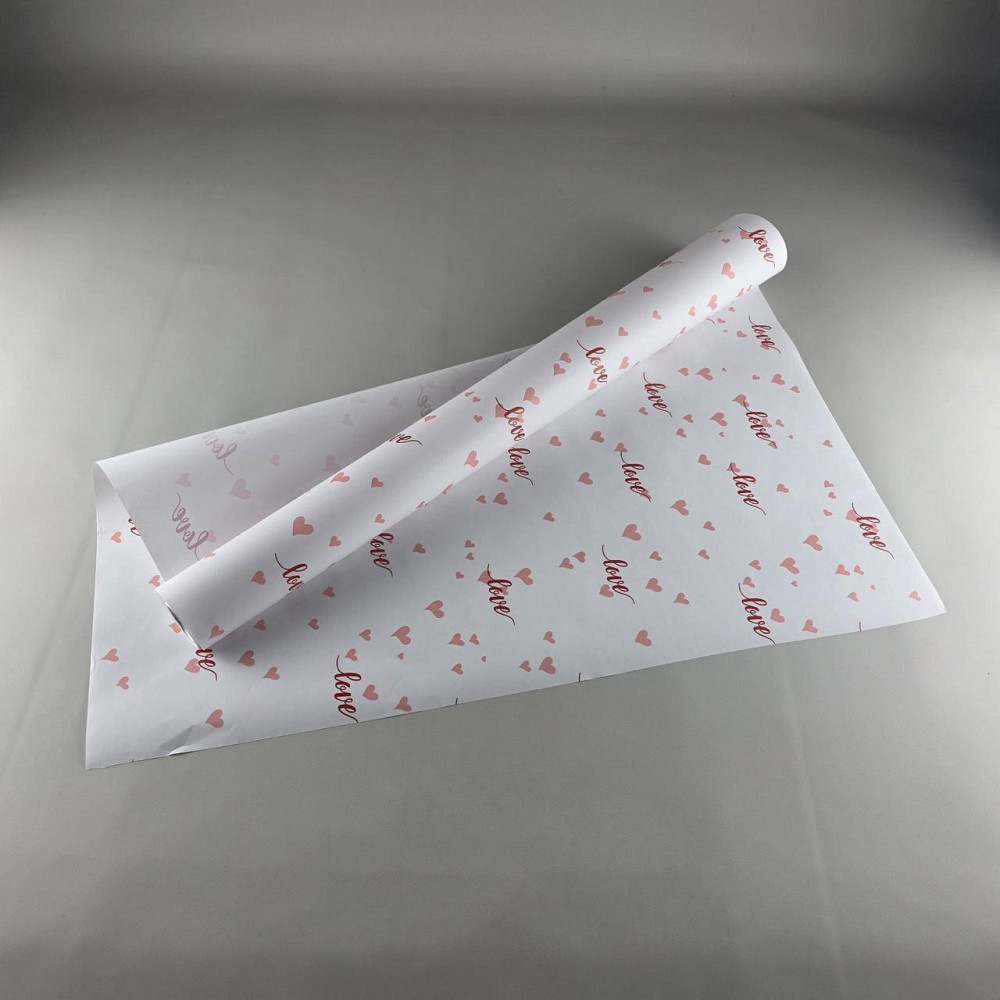 Рулон 8 м бумага подарочная с печатью (38) для цветов (h680) №810 Белый LOVE (1 шт) Харьков - изображение 1