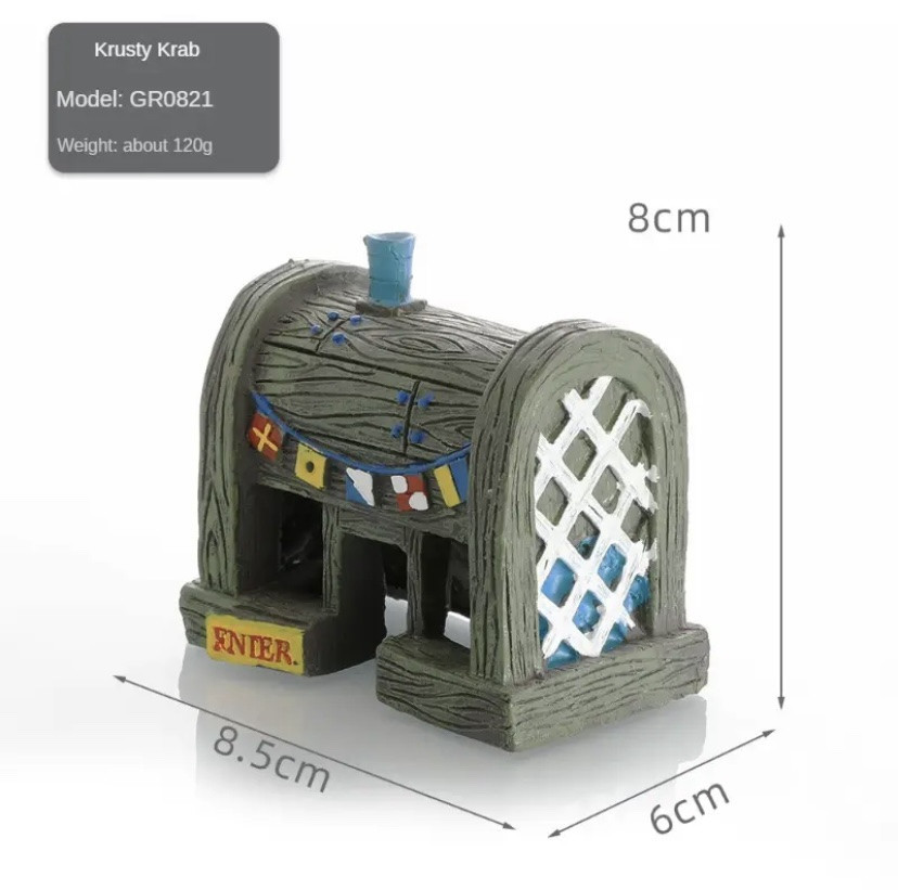 Декор для акваріума Будинок Крабсбургер з мультфильма Губа Боб акваріумний пейзаж 8,5 на 8 на 6 см смола зелений Київ - фото 1