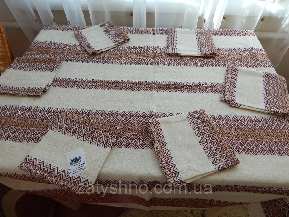 Нежная кофейная скатерть с салфетками вышитая Киев - изображение 7
