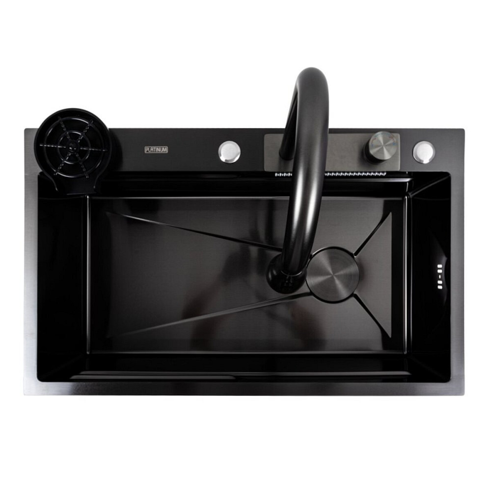 PLATINUM Кухонна мийка PVD чорна CM 75*46A Platinum Handmade "Водоспад" Київ - фото 7
