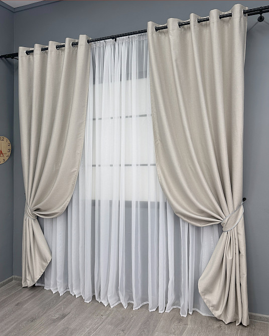 Комплект штор на люверсах VR-Textil Шеніл однотонний № 1698ш Димчасто-білий 150х250 см 2 шт (37-0248) Київ - фото 3