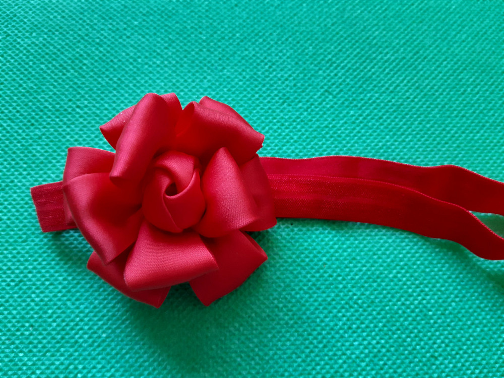 Повязка для ребенка красного цвета - цветок 7см, размер универсальный (на резинке) Киев - изображение 1