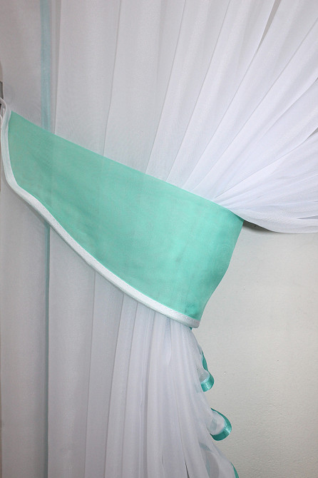 Кухонні шторки VR-Textil № 060к "Дует" з підв'язками бірюзовий з білим 330х170 см (50-323) Київ - фото 4