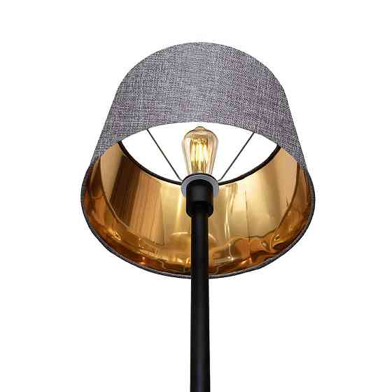 Торшер MSK Electric с серым плафоном из ткани под лампу Е27 с черным основанием NL 3621 BK+GR Одесса