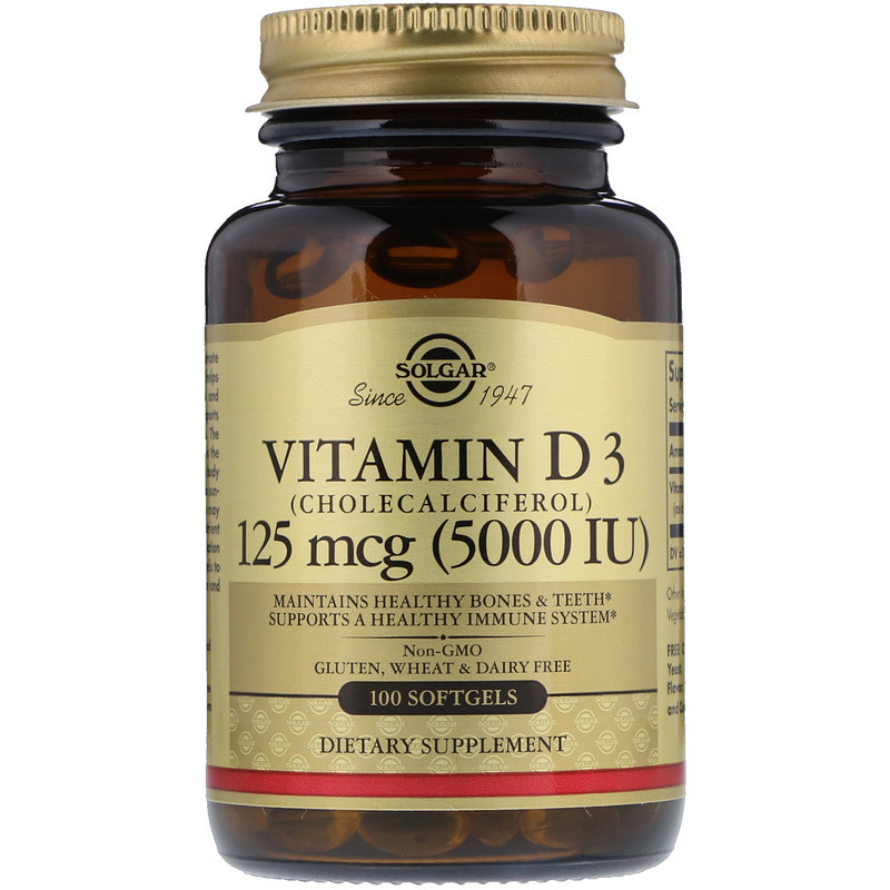Витамин D3 (Vitamin D3) Solgar, 5000 МЕ 100 капсул Київ - фото 1