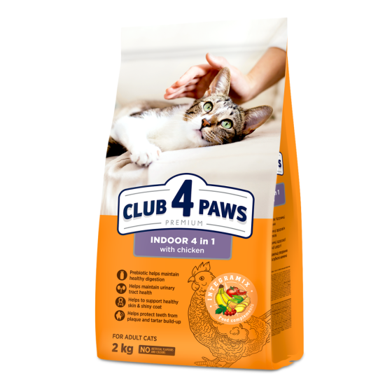Повнораціонний сухий корм для дорослих кішок Club 4 Paws (Клуб 4 Лапи) Преміум 4 в 1 що мешкають у приміщенні (курка), 2 кг Вінниця