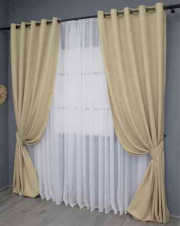 Комплект штор на люверсах VR-Textil Микровелюр Petek № 1491ш 150х280 см 2 шт Бежевый (37-0215) Киев