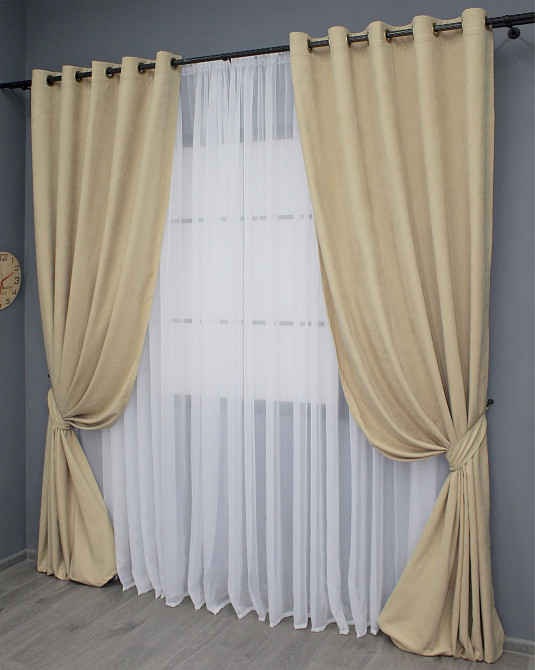 Комплект штор на люверсах VR-Textil Микровелюр Petek № 1491ш 150х280 см 2 шт Бежевый (37-0215) Киев - изображение 3