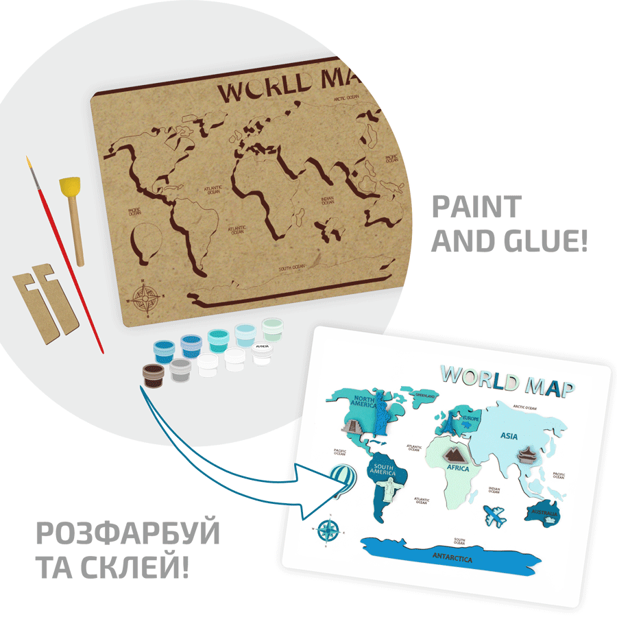 Набор World Map 3D МДФ 30 5х37 5см ROSA Talent Киев - изображение 3