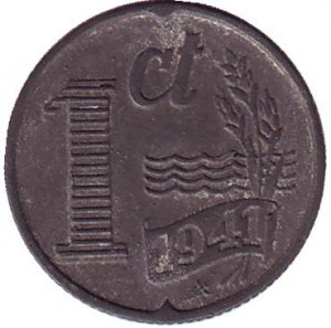 Монета 1 цент. 1941 год, Нидерланды. (Цинк) Полтава - изображение 1