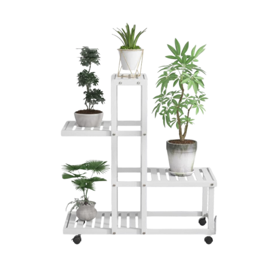 Стеллаж с полками для горшков с цветами и растениями металлический на 4 яруса цвет белый Каменец-Подольский