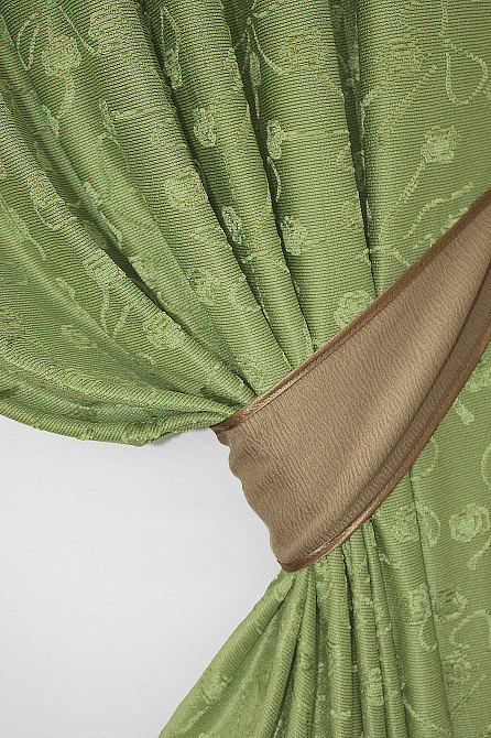 Кухонные шторы VR-Textil № 073к с ламбрекеном и подхватами темно-кофейный с оливковым 285х170 см (50-996) Киев - изображение 3