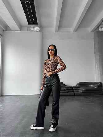 Женский леопардовый лонгслив с имитацией лифа стрейч сетка Одесса