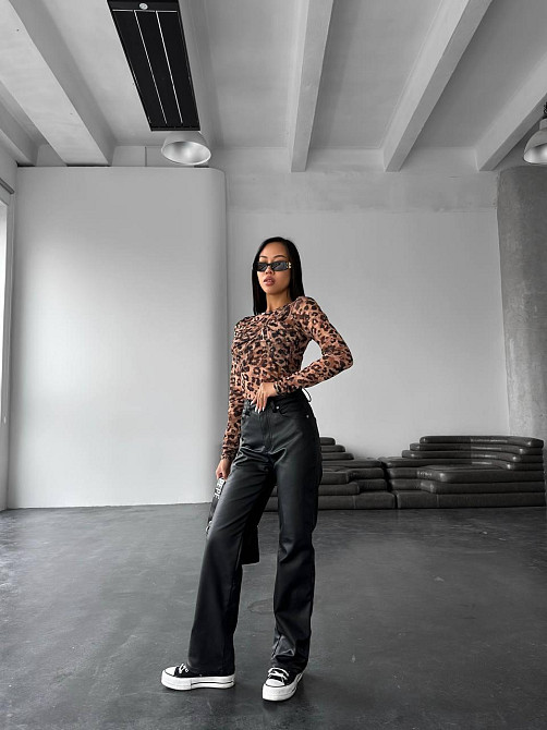 Женский леопардовый лонгслив с имитацией лифа стрейч сетка Одесса - изображение 3