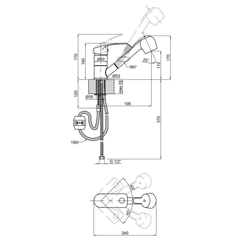 Смеситель для кухни из латуни Lidz Mars 011 с выдвижным изливом (k40) LDMAR011CRM34859 Chrome Харьков - изображение 2