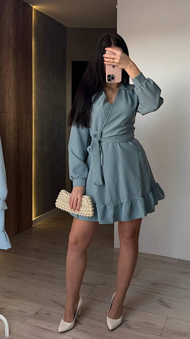 Женское романтическое платье на запах костюмка Бирюзовый Одесса - изображение 7