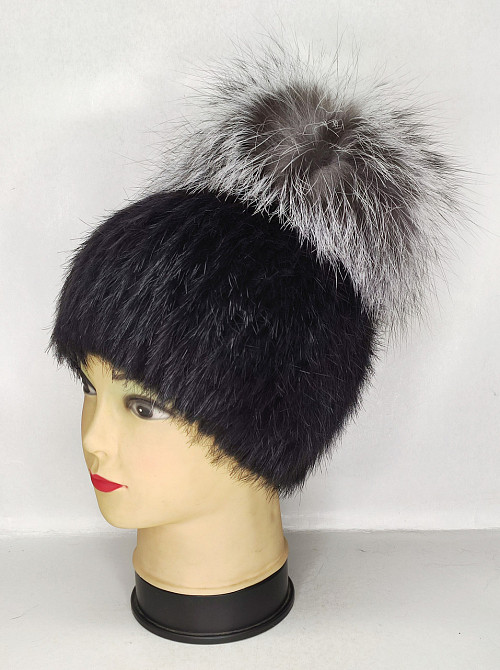 Шапка хутряна жіноча з бубоном Жасмін Чорний Харків - фото 2