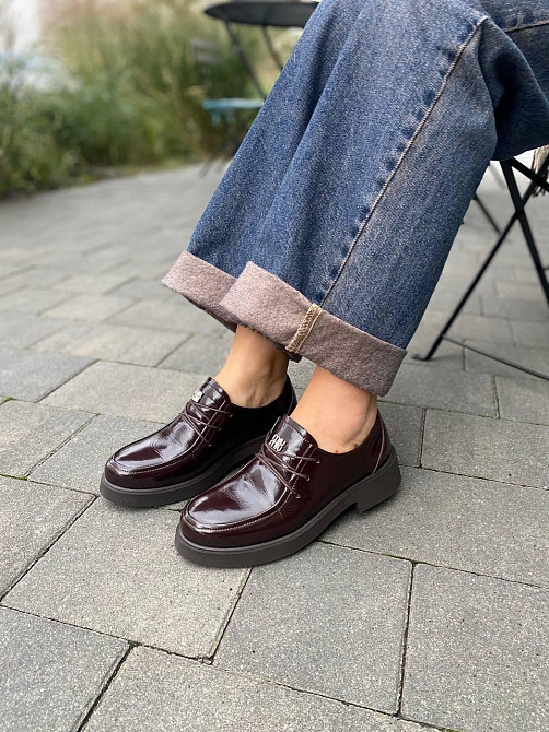 Notta bene Топсайдери жіночі з натуральної лакованої шкіри на низькому ходу шоколадні демісезон Коломия - фото 6