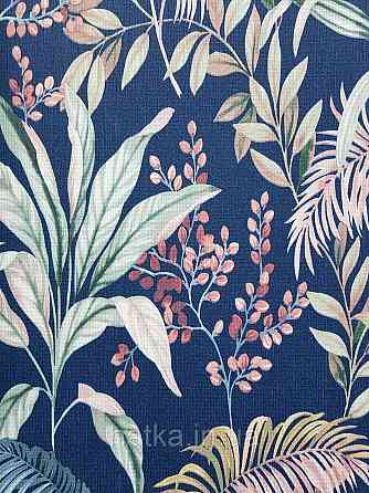 Обои винил на флизелине Rasch Florentine 1.06х10 листья ветки папоротника банана зеленые коричневые на синем Киев