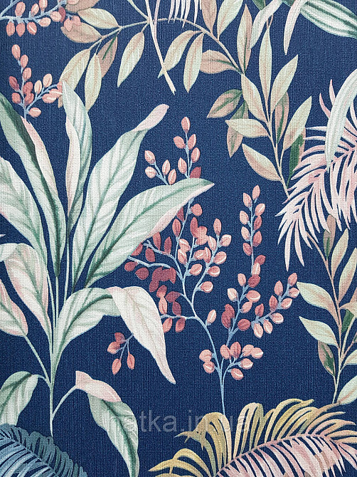 Шпалери вініл на флізеліні Rasch Florentine 1.06х10 листя гілки папороті банана зелені коричневі на синьому Київ - фото 2