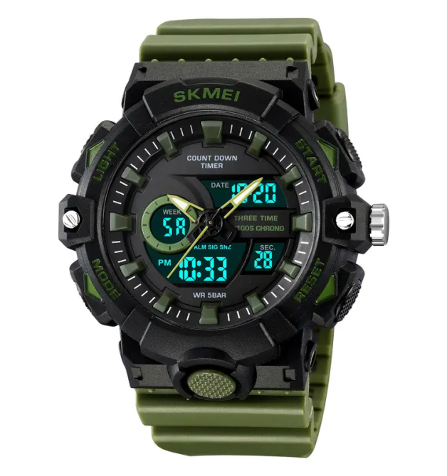 Годинник чоловічий наручний спортивний Skmei 2225 з комбінованим циферблатом (Зелений) Київ - фото 2