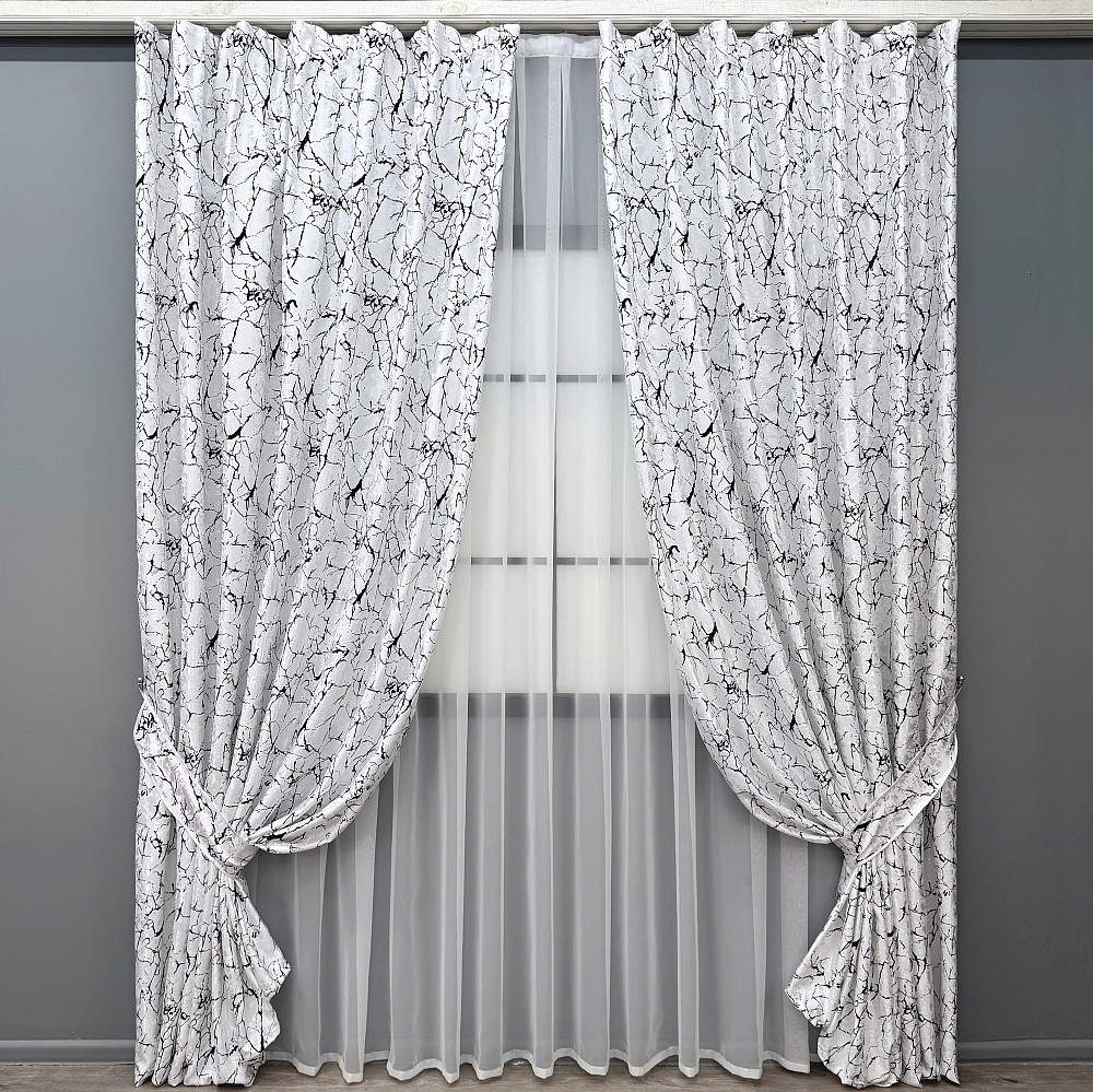Комплект готових штор VR-Textil Льон мармур Royal Touch № 2000ш Білий з чорним 150х270 см 2 шт (33-0968) Київ - фото 2
