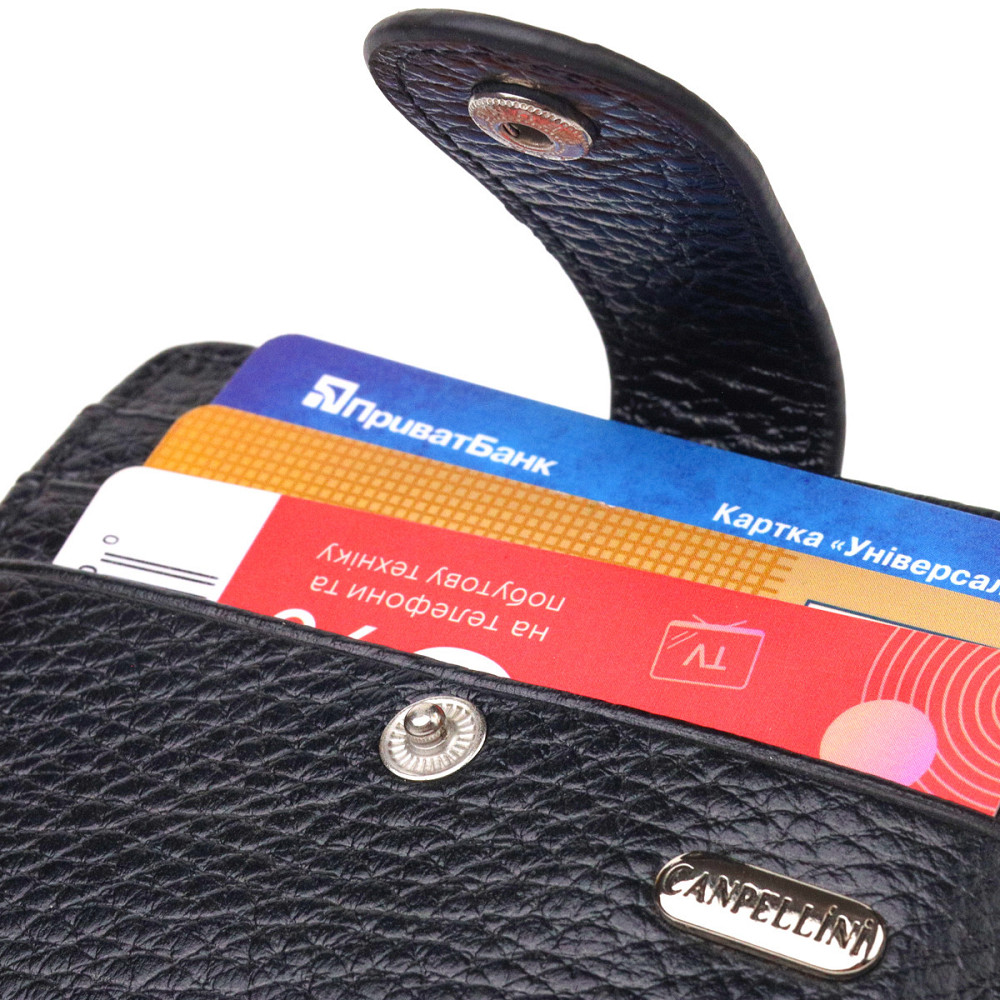 Стильний гаманець із натуральної зернистої шкіри CANPELLINI 21688 Чорний Київ - фото 5